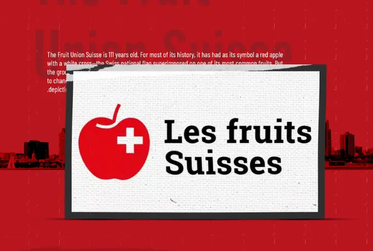 The Fruit Union Suisse, with its red apple adorned with a white cross, symbolizing the Swiss national flag